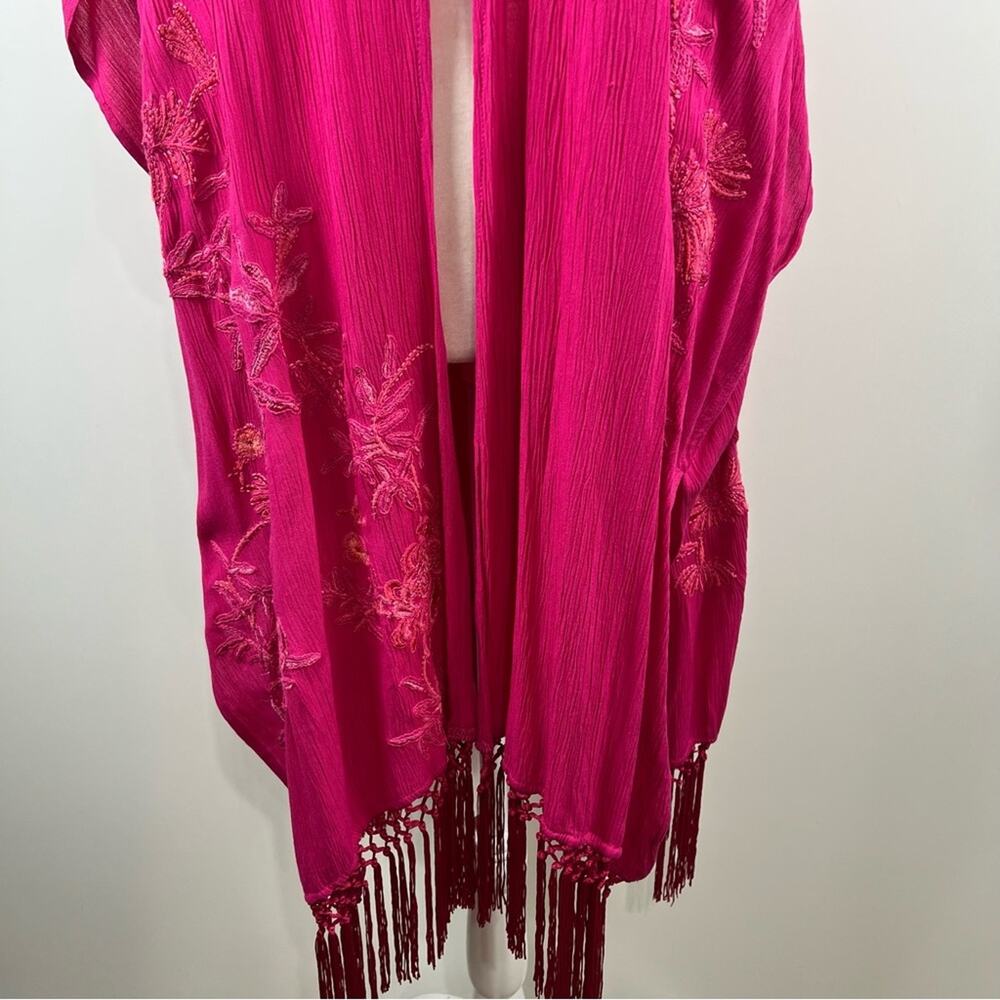 Chico's Fuchsia Floral Fringe Wrap - Picture 4 of 16
